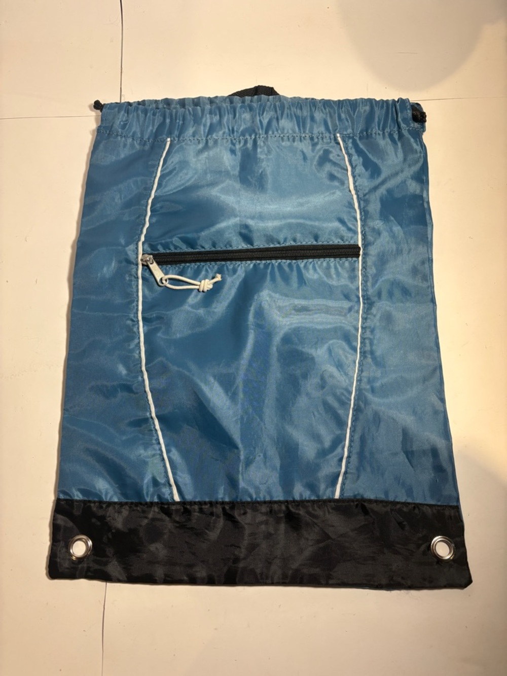 Blue Drawstring Gym Sack with Front Zip Pocket